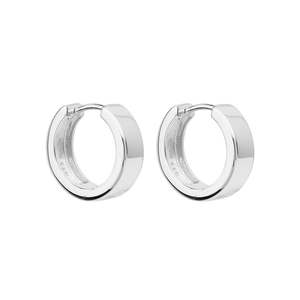 Silver Straight-Sided Round Huggie Earring