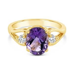 Gem Sale: 10ct Yellow Gold Ring Amethyst & Lab Grown Diamonds