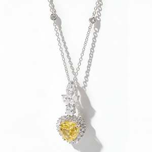 Necklace: [Golden Heart] Cubic Zirconia Necklace in Sterling Silver