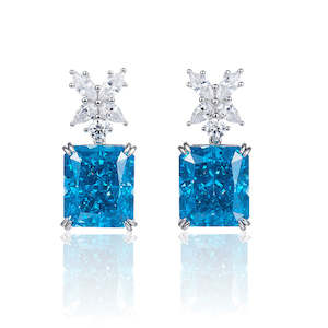 [Cube Blue] Cubic Zirconia Earrings in Sterling Silver