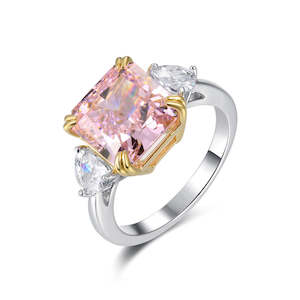 [Pink Square] Cubic Zirconia Ring in Sterling Silver