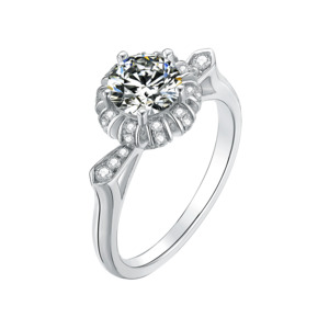 [Excellence] Straight Arm 1 carat D Color Moissanite Ring in Sterling Silver