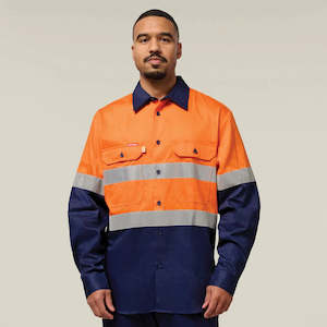 Trades: Hi Vis 2Tone Drill Long Sleeve Taped Shirt - Y07990