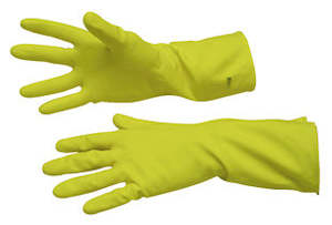 Disposable Clothing: Yellow Silverlined Household Gloves.