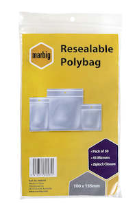 Marbig Resealable Polybag 100 x 155mm Ziplock Closure 45 Microns Pack 50