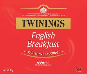 Tea: Twinings English Breakfast Tagged Tea Bags Box 100
