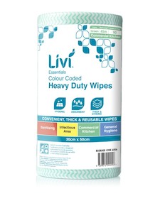 Essentials Colour Coded Heavy Duty Wipes 90 Sheets per roll Green