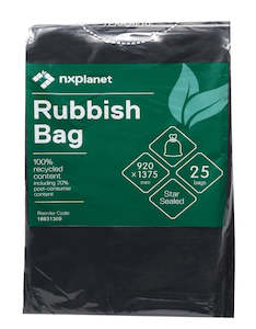 NXPlanet Rubbish Bag LDPE 120L 1375x90mm 30mu Black Pack of 25