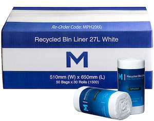 Rubbish Bins And Bags: Recycled Bin Liner 27L - White, 510mm x 650mm x 15mu (1500) *Peach Scented*