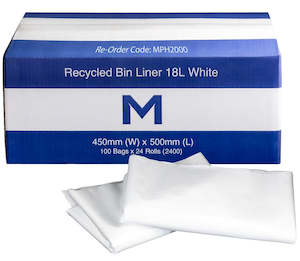 Recycled Bin Liner 18L - White, 450mm x 500mm x 20mu (2400)