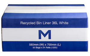 Rubbish Bins And Bags: Recycled Bin Liner w/Handles 36L - White, 580mm x 700mm x 15mu (1000)