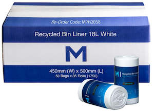 Rubbish Bins And Bags: Recycled Bin Liner w/Handles 18L - White, 450mm x 500mm x 15mu (1200)
