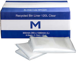 Rubbish Bins And Bags: Recycled Bin Liner 120L - Clear, 900mm x 1330mm x 50mu (125)