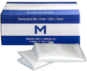 Recycled Bin Liner 120L - Clear, 900mm x 1330mm x 30mu (200)