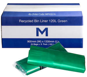 Rubbish Bins And Bags: Recycled Bin Liner 120L - Green, 900mm x 1330mm x 30mu (200)
