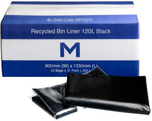 Recycled Bin Liner 120L - Black, 900mm x 1330mm x 30mu (200)