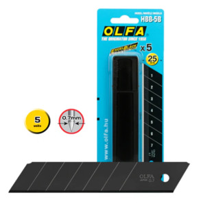 OLFA 25 mm HBB Ultra‑Sharp Black Snap-Off Blade – 5 Pack