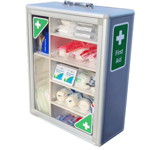 First Aid Kit 1-50 In Clear Front First Aid Cabinet C/W 1-50 Person Contents And Stickers