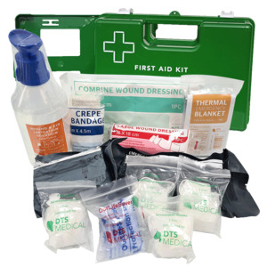 First Aid Kits: Stand Alone Trauma First Aid Kit In X-Large Green Plastic Wall Mount Box, Clip On And Off Mechanism (See contents list - picture for reference only)
