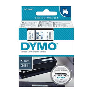 Dymo D1 LabelManager Standard Label Tape, Blue on White, 9mm x 7mt Tape (40914 - S0720690)