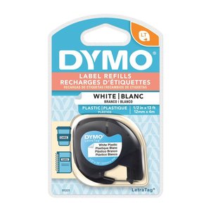 Dymo Label Tapes: Dymo LetraTag Plastic 12mm x 4m White