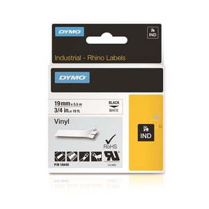 Dymo Label Tapes: DYMO 18445 Genuine Rhino Industrial Vinyl Labels, 19mm x 5.5m, Black on White