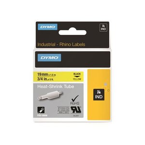 Dymo Label Tapes: DYMO 18058 Genuine Rhino Industrial Labels-Heat Shrink Tube, 19mm Black on Yellow - Temperature Rating -19C to +135C
