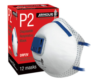 Armour Disposable Respirator Valve P2 Mask, 2 Pack