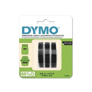 Multi Purpose Labels: Dymo Embosser Tape, Black, 9mm x 3m, 3's Pack (1741670)