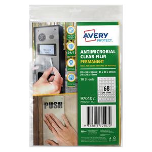 Avery Protect Antimicrobial Permanent Film 68's x 10 Sheets (970107)