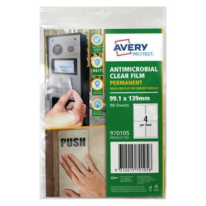 Avery Protect Antimicrobial Permanent Film 4's x 10 Sheets (970105)