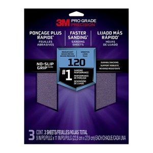 3M Pro Grade Precision Sanding Sheets 26120TRI-3 120 Grit, Pack of 3