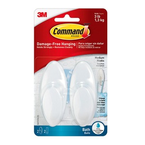 Command: Command Towel Hook BATH18-ES Medium Frosted, Pack of 2