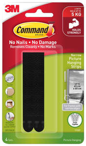 Command Picture Hanging Strips 17207BLK-4 Narrow Black, Pack of 4 Sets