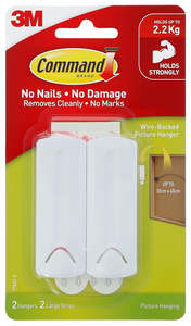 Command Picture Hanger 17041 Large White Wire-Backed, Pack of 2