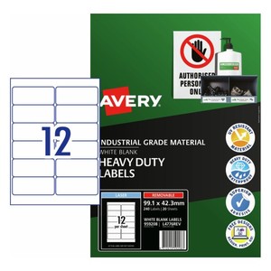 Avery: Avery L4776 Heavy Duty ID Label, 99.1mm x 42.3mm, 12 Labels Per Sheet, 20 Sheets per pack