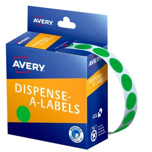 Avery: Avery Label Dispenser 937375 Green Round 14mm 1050 Labels