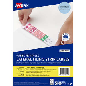 Avery: Avery L7174 Lateral Filing Labels, 4 Per Sheet x 100 Sheets, 220mm x 42mm