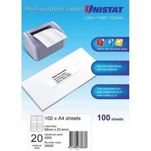Avery: Unistat Label DL 98x25.4, 20 Labels per Sheet, 100 Sheets per Pack