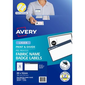 Avery: Avery "My Name Is" Fabric Print & Divide Name Badges Laser 88x52mm 150 Labels L7428