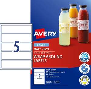 Avery: Avery L7146 White Wraparound Labels 5's x 12 Sheets