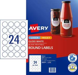 Avery L7147 Glossy 40mm Round Labels 24's x 10 Sheets