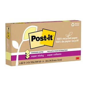 Post-it Recycled Super Sticky Pop Up Notes 76x76mm, Yellow, Pack of 6 x 100 shee&hellip;