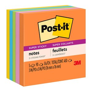 Post It: 3M Super Sticky Post It Note 76 x 76mm x 5 Pads (654-5SSAU)