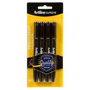 Artline Supreme Permanent Marker, Black, Pack of 4