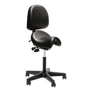 Buro Bambach Saddle Seat Chair, Sit Stand Chair, Black Vinyl, with Back, Assembled