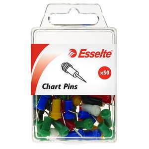 Esselte Chart Pin, Assorted Colours, Pack of 50