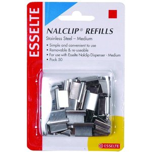 Esselte: Esselte Metalware Nalclip Refills, Medium, Steel, Pack of 50