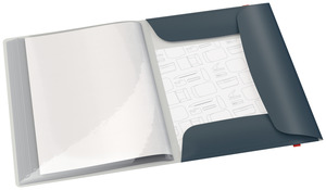 Leitz: Leitz Cosy A4 Display Book, 20 Clear Pockets with 3 Flap Folder, Elastic Closure, Grey
