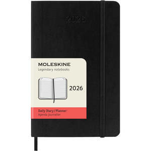 2026 Moleskine 90mm x 140mm Soft Cover Pocket Diary, Day Per Page, Black